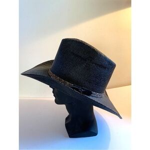 Vintage Charlie 1 Horse Black Western Straw Hat Mens 23 inch Rattlesnake